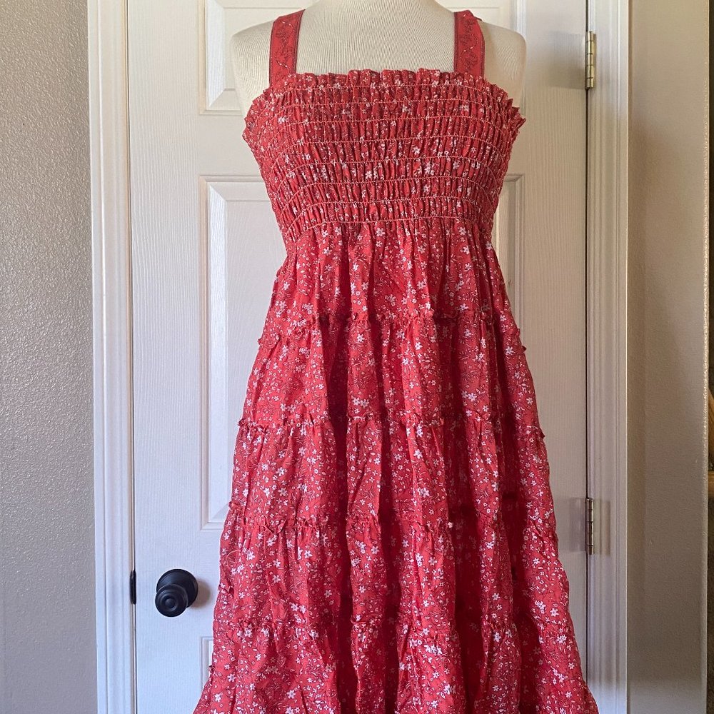 Chelsea & Violet Sunshine Flowers Midi Ruffle Sun Floral Dress Red Large NEW!!